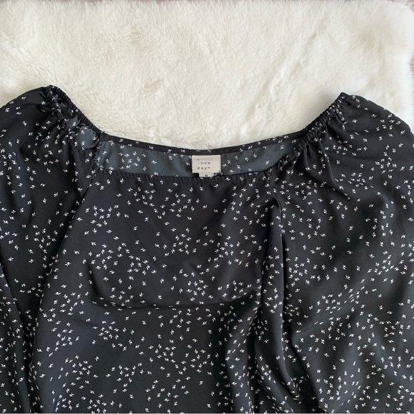 A NEW DAY Women’s Long Puff Sleeve Blouse Square Neck Blk/Wt Tiny Floral Print M - Picture 9 of 10